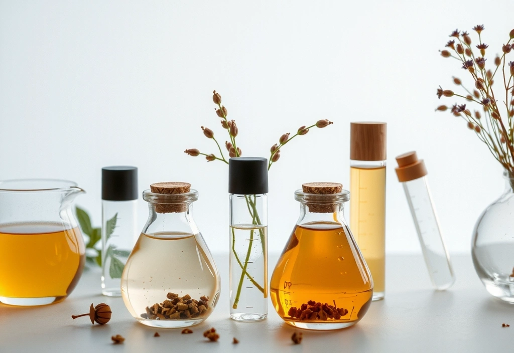 Botanical extracts in laboratory glass, symbolizing natural science